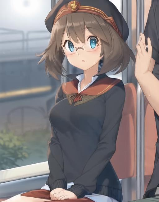 00126-1765295293-1girl, Maypokemon as Harry Potter, short brown hair, blue eyes, (round glasses), gray sweater, breasts, (gryffindor logo), sitti.png